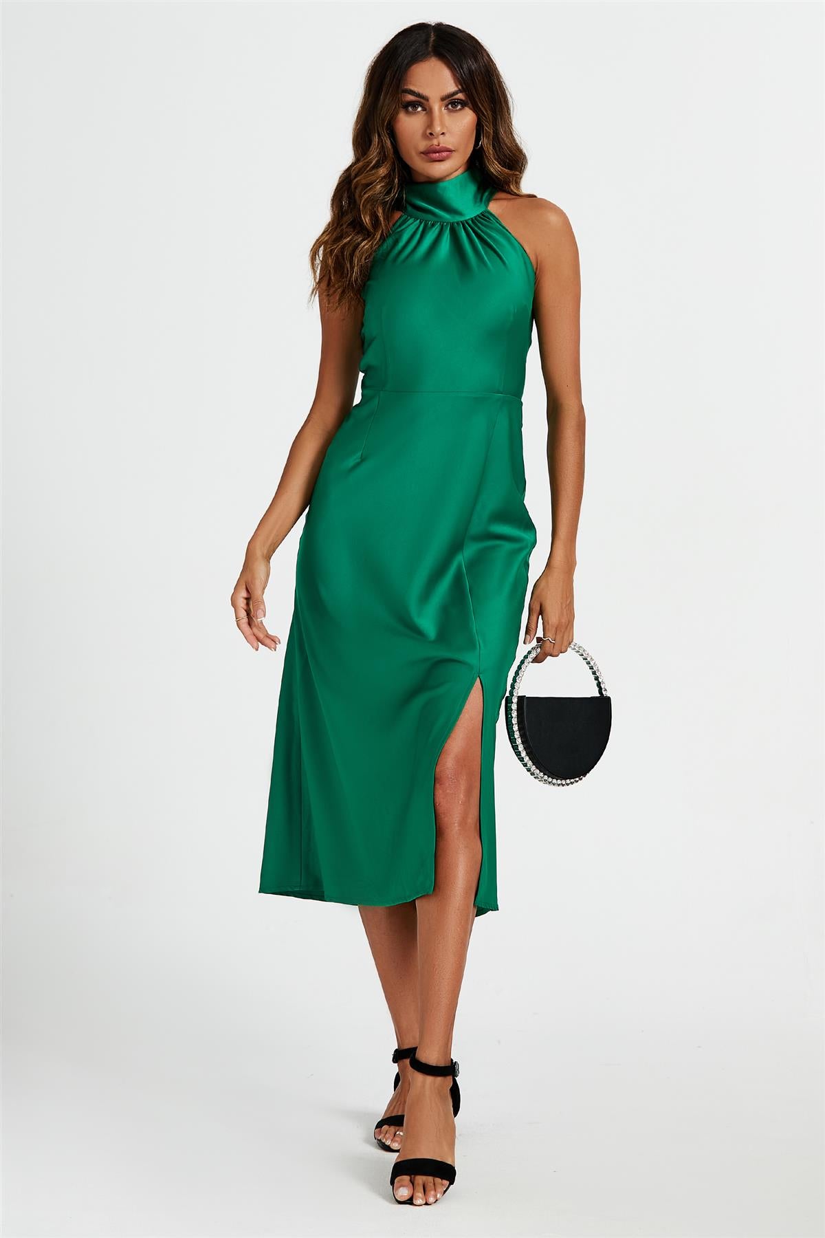 Halter neck outlet midi dress uk