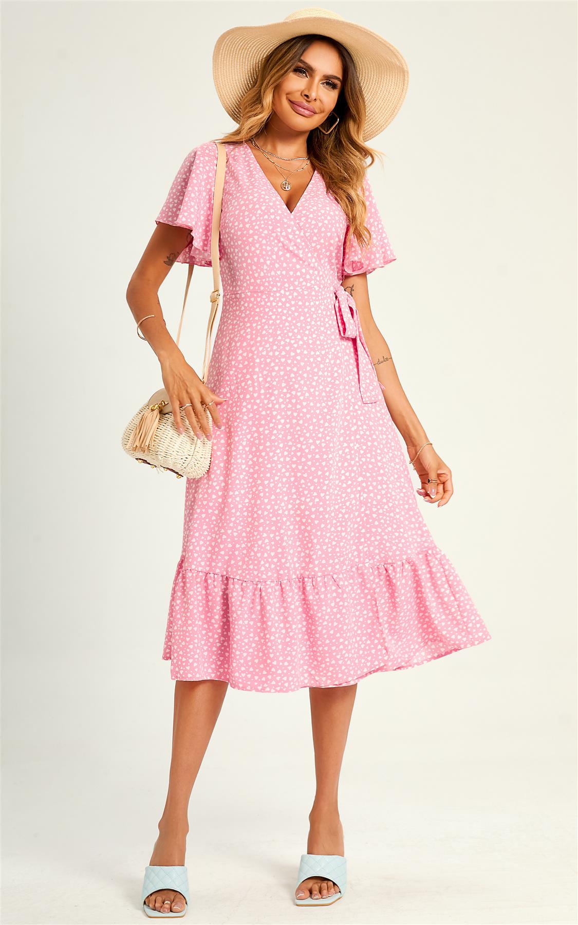 Pink heart print dress best sale