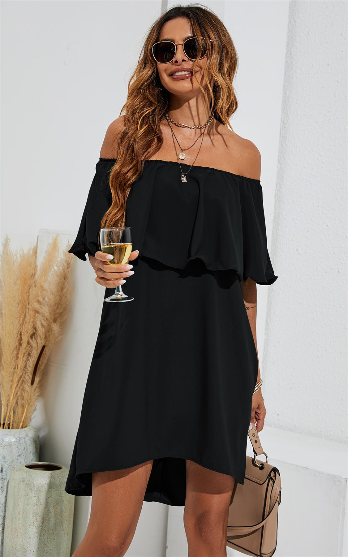 Black bardot outlet frill dress