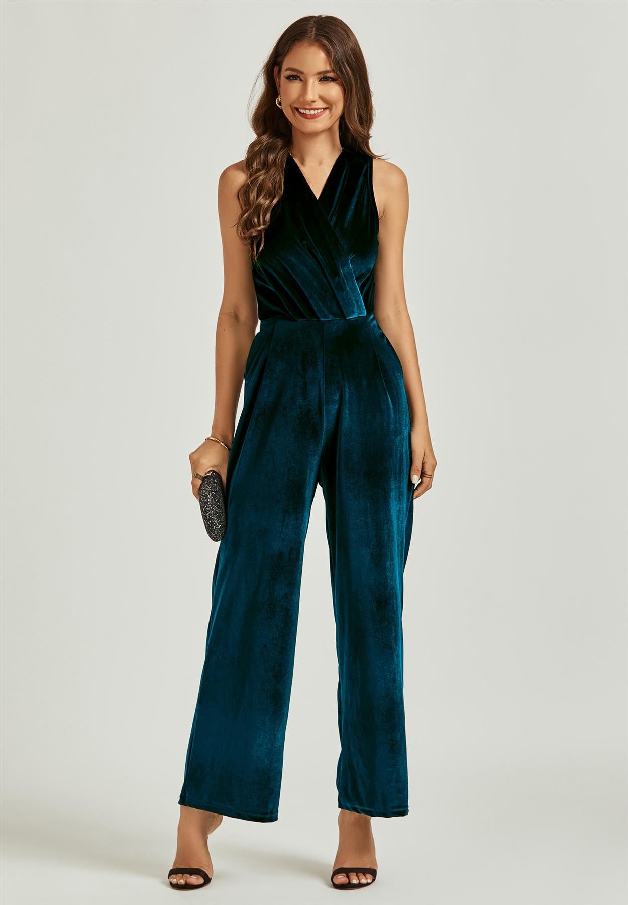 Teal velvet jumpsuit on sale