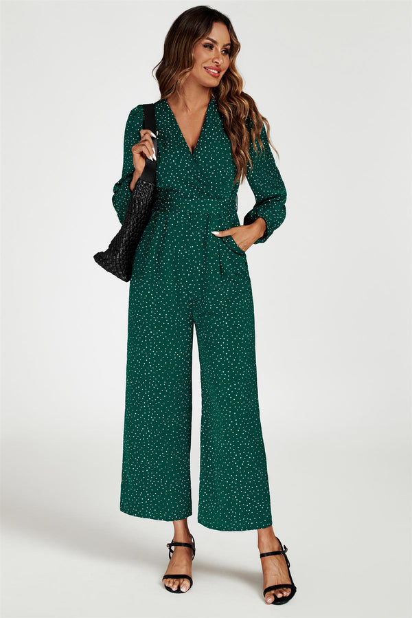 Dot Print Wrap Jumpsuit In Green