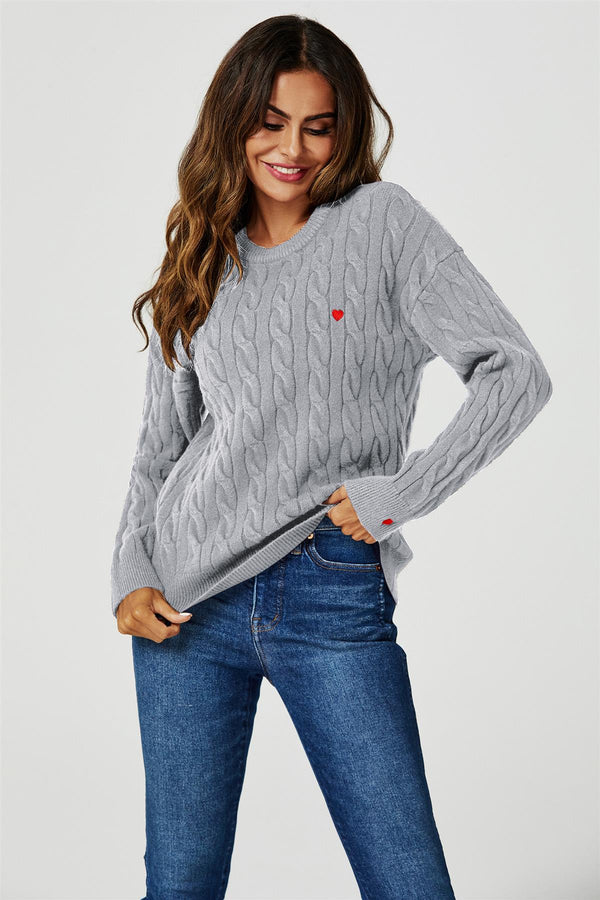 Heart Embroidery Jumper Top In Grey