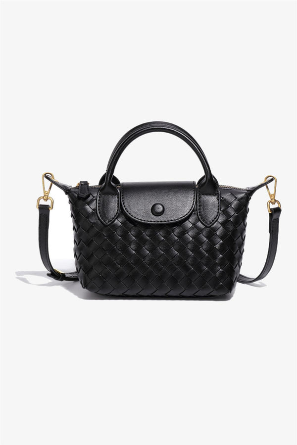 Braided Mini Top Handle Bag In Black