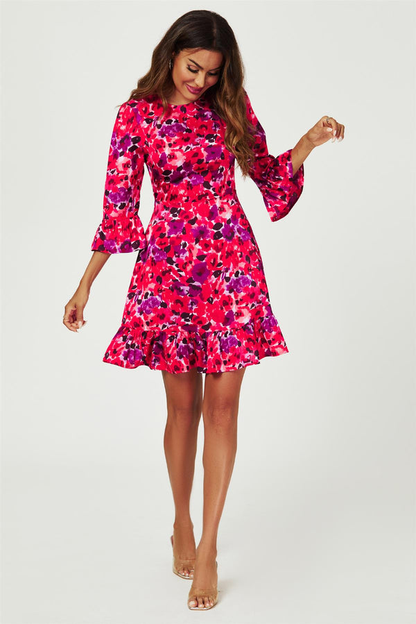 Abstract Floral Print Mini Dress In Red