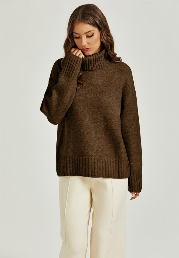 Jumper Top With High Neck In Brown