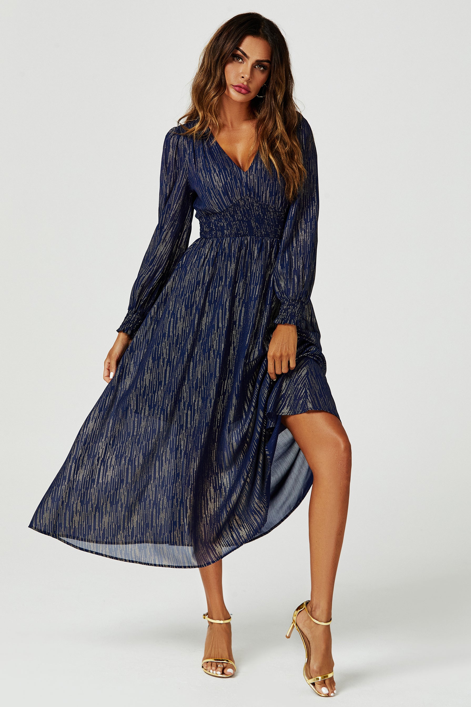 My angel navy blue embroidered long sleeve deals wrap maxi dress