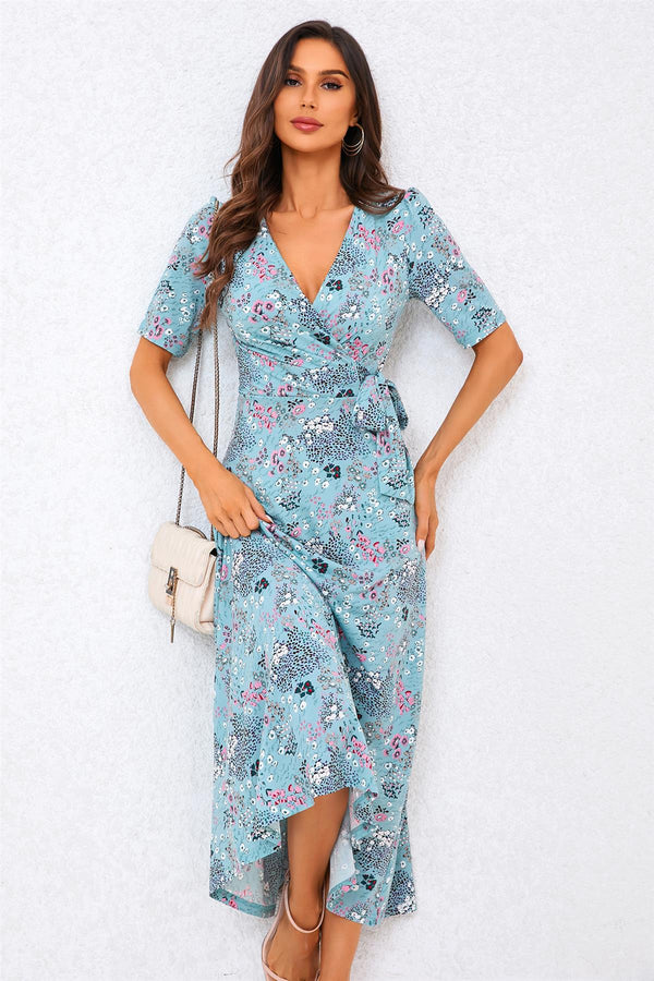 Floral Print Jersey Midi Dress In Blue
