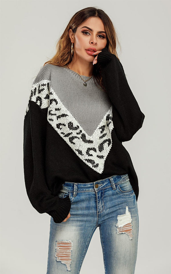 White Leopard Striped Jumper In Black & Grey