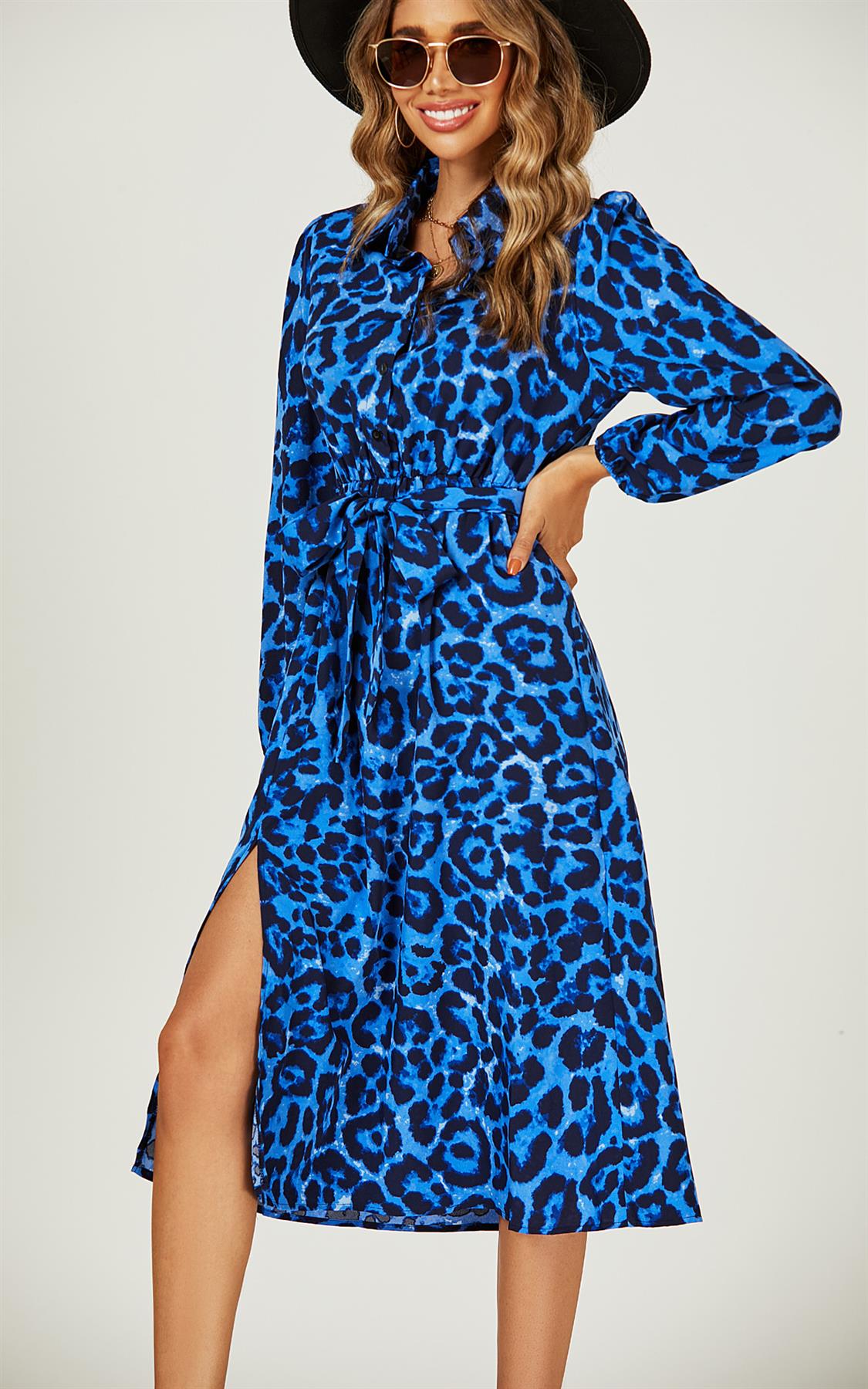 Royal blue shop leopard print dress