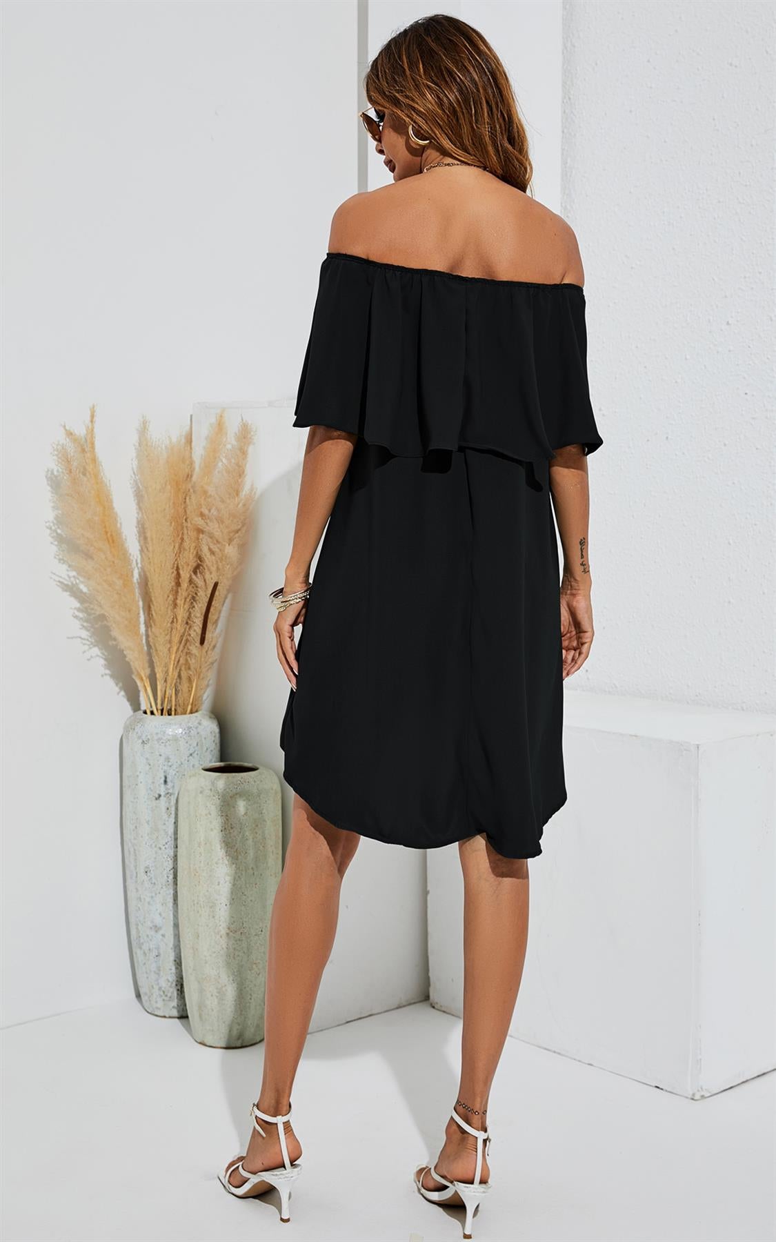 Black bardot outlet frill dress