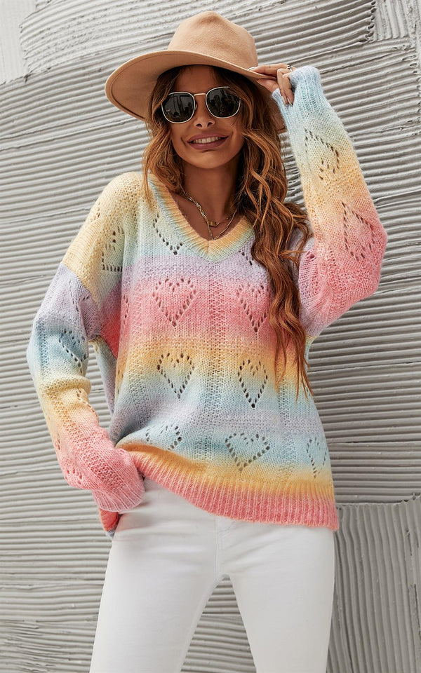 Pullover mit Herz in Rosa, Blau, Gelb, Regenbogen