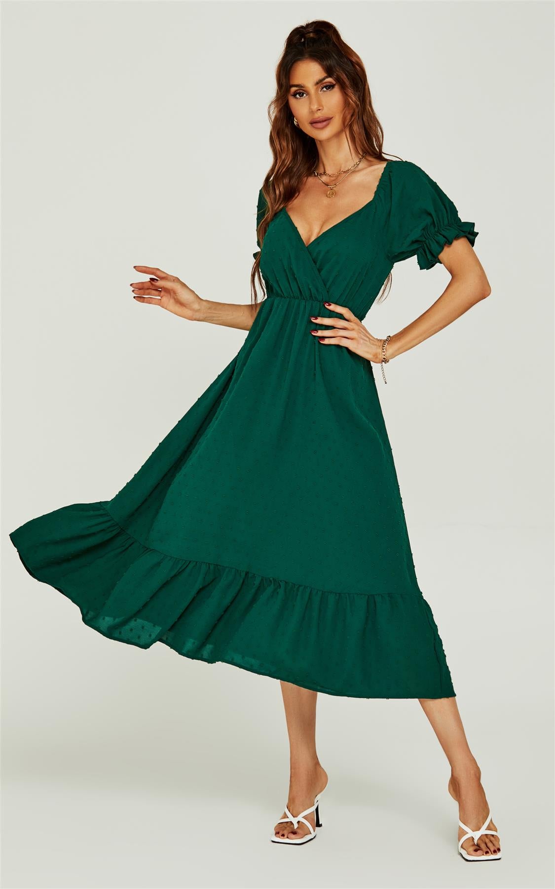 Dark green midi hot sale dress with sleeves