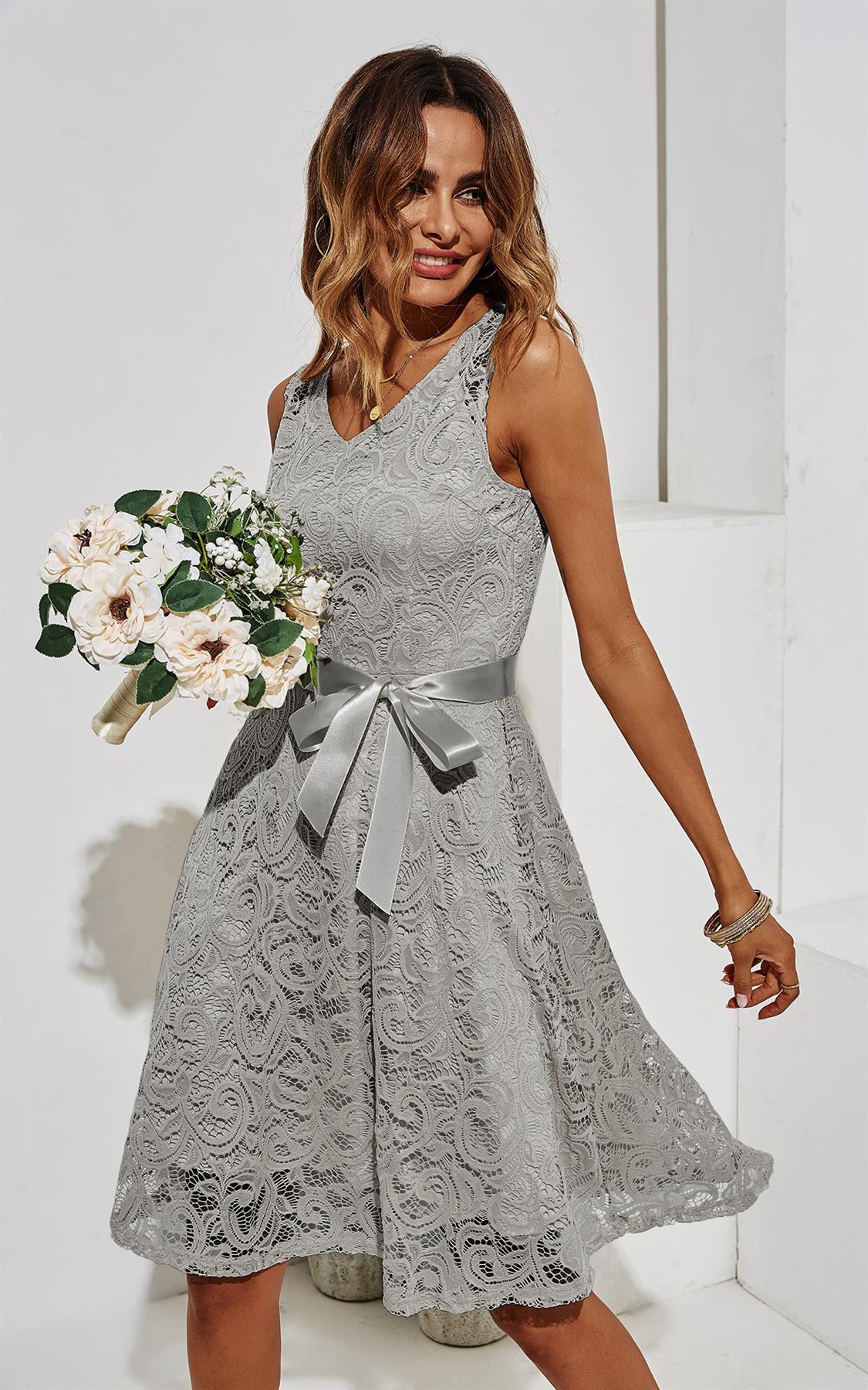 Grey lace fashion dress uk