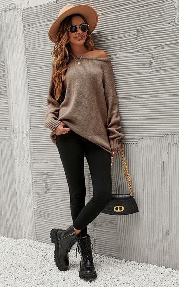 Comfy Jumper Top In Dark Beige